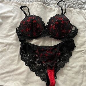 Elegant Black and Red Lace Lingerie Set